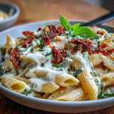 Creamy Marry Me Pasta boasts vibrant sun-dried tomatoes and a velvety sauce, perfect for sharing.
