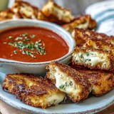 Buttery grilled cheese strips ready for dunking into rich, creamy tomato soup.