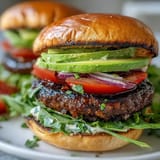 Hearty vegetarian portobello mushroom burgers, perfectly grilled with vibrant toppings for summer.