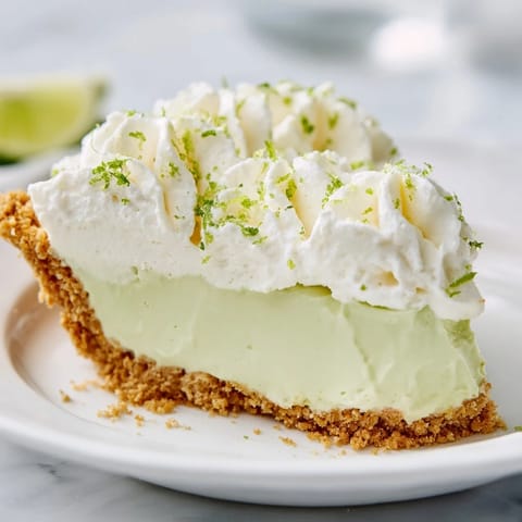 Fresh Key Lime Pie cooling on a wire rack with a knife and lime slices nearby.