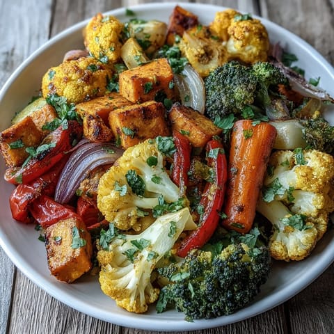 Vibrant Anti-Inflammatory Turmeric Roasted Vegetables glistening with olive oil, ready to serve.