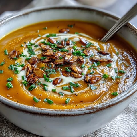 Velvety orange acorn squash soup steaming gently in a rustic bowl with a swirl of cream.  