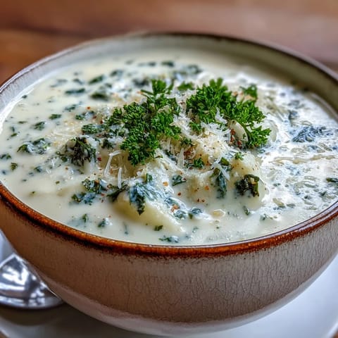 A steaming bowl of creamy Garlic and Herb Soup garnished with fresh parsley, served alongside a slice of toasted gluten-free bread.