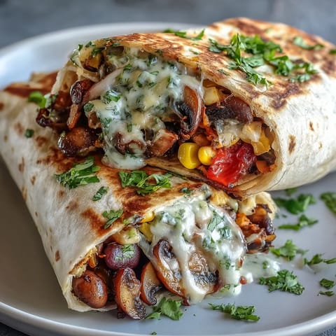 Veggie Burritos filled with seasoned corn and beans, topped with fresh avocado and salsa.