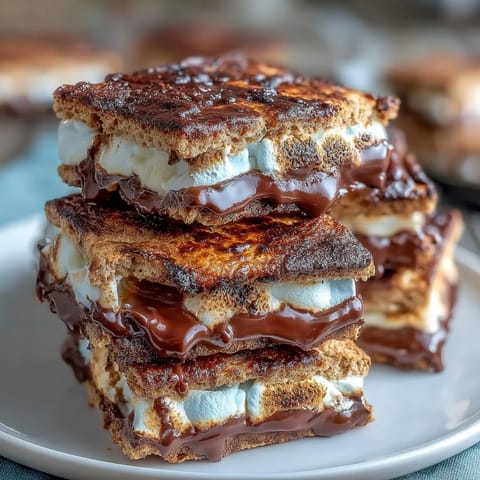 4th of July smores dip bubbling in a cast iron skillet with golden toasted marshmallows and chocolate candies