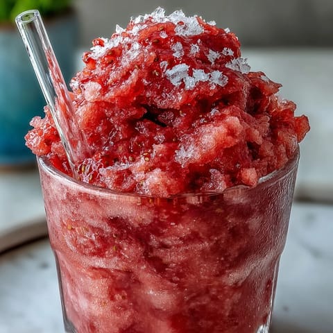 Frosty Frozen Strawberry Lemonade Slushie, a sweet, tart sipper for summer refreshment.
