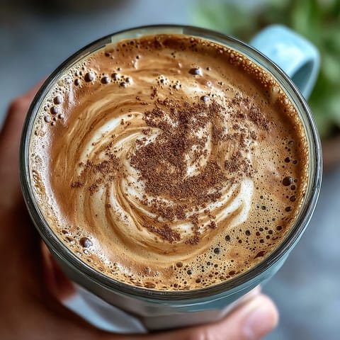 Soothing Adaptogen Latte, creamy with ashwagandha and reishi, a warm mug.