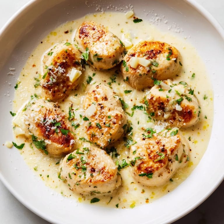 Easy Creamy Garlic Chicken Bites with parmesan and herbs, ready in 30 minutes for a quick family meal.