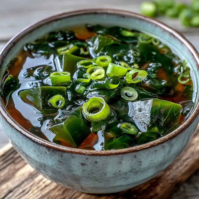 Savory Wakame Soup, featuring delicate seaweed and fluffy tofu in broth.