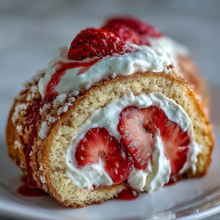 Fresh Strawberry Shortcake Sushi Roll garnished with mint on a white platter.