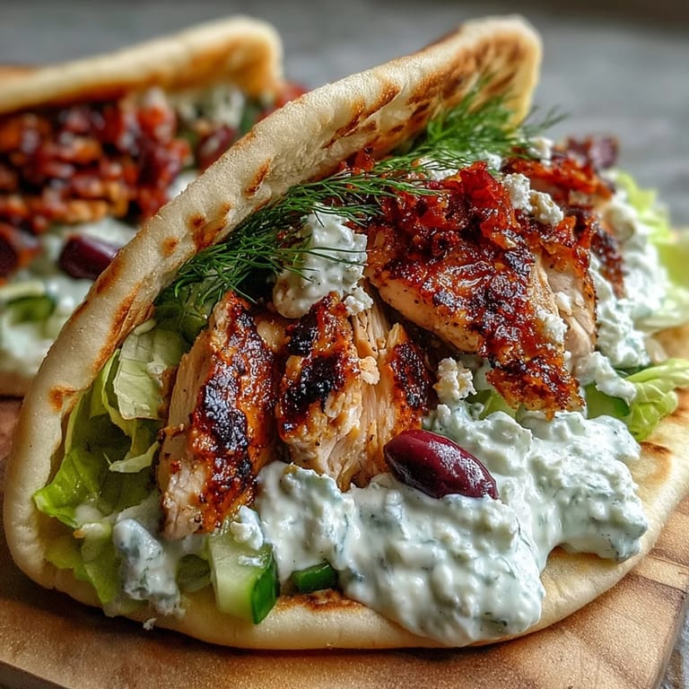 Freshly assembled Mediterranean Chicken Gyros with colorful veggies and creamy feta tzatziki, perfect for a quick weeknight dinner.