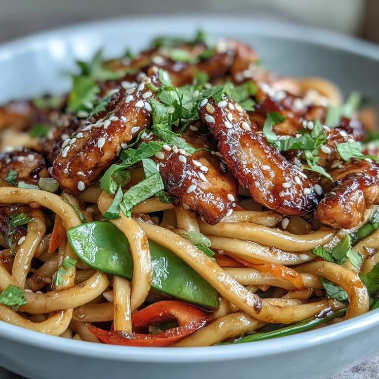Sesame chicken noodle bowl served with lime wedges for a zesty finishing touch.