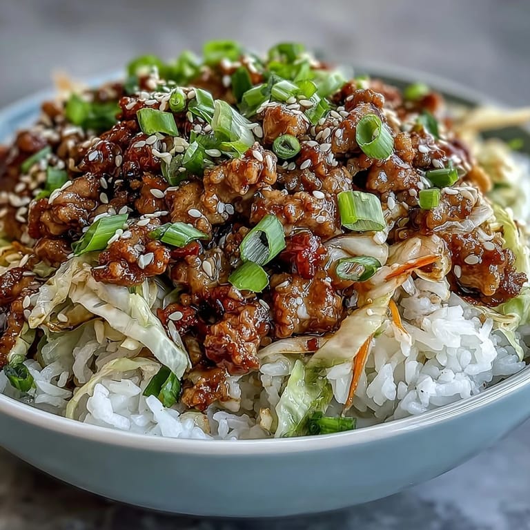 Hot Egg Roll in a Bowl topped with green onions and sesame seeds, served steaming on a plate.