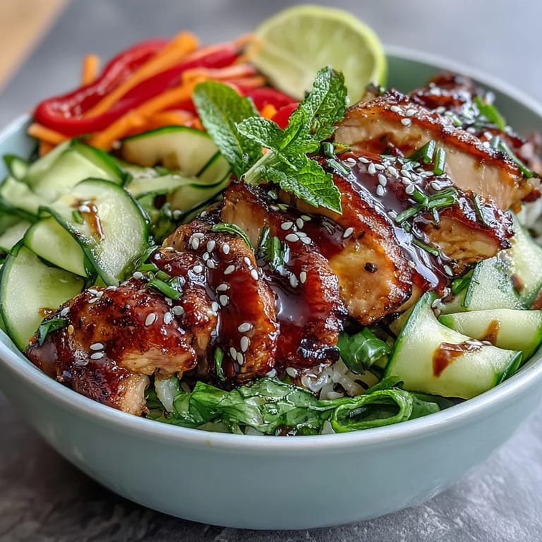 Juicy marinated chicken and noodles in a savory glaze, ready for lime garnish.