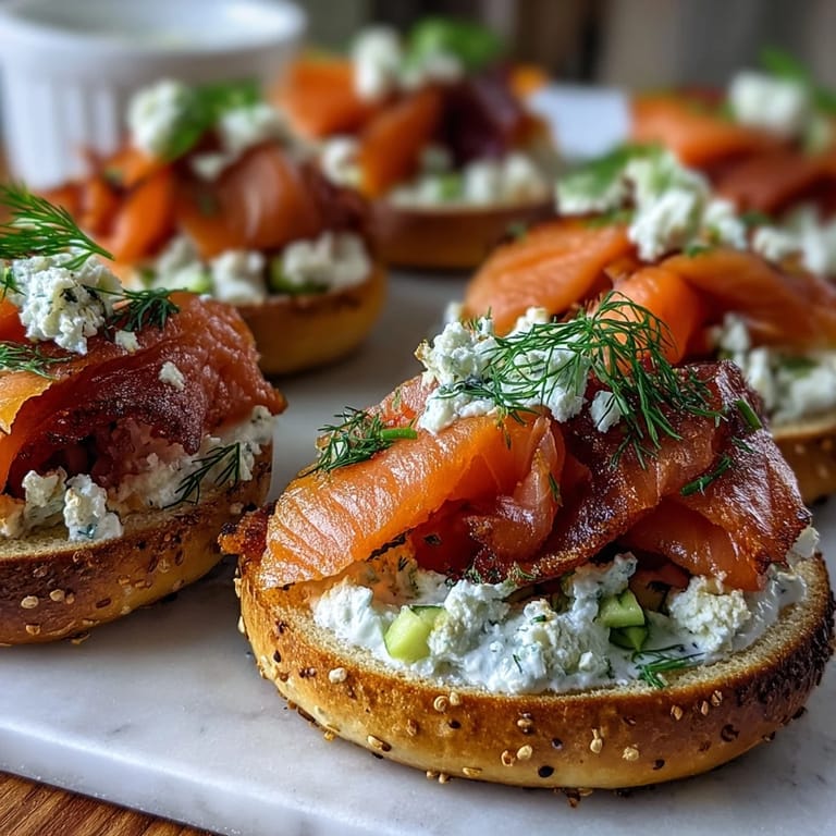Elegant smoked salmon bagel board with cream cheese, avocado, and lemon wedges—perfect for a springtime gathering.