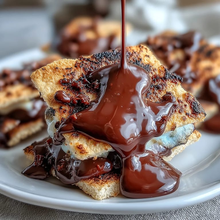 Festive smores dip with melted chocolate, toasted marshmallows, and red white blue candies served with graham crackers