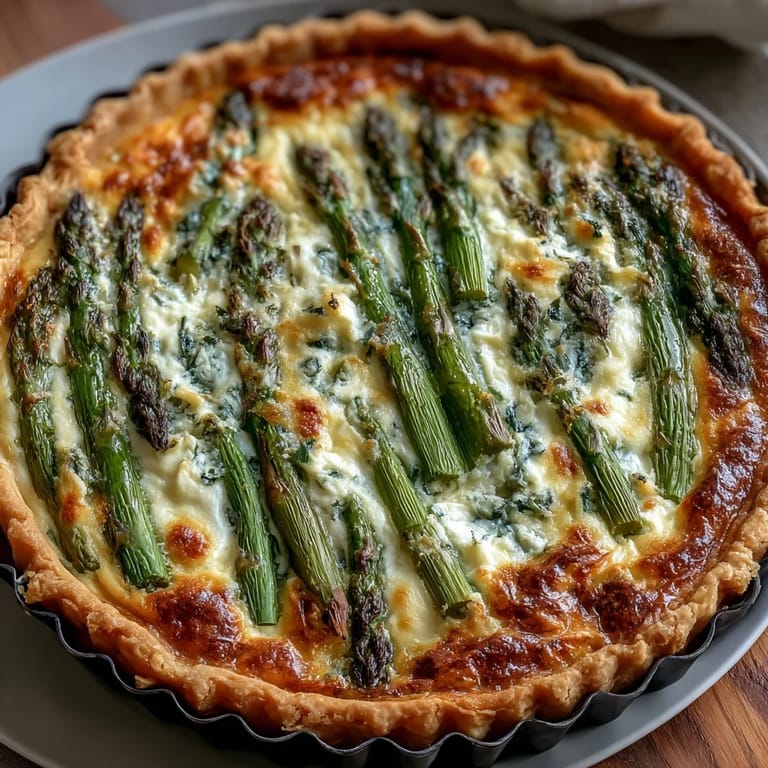Creamy quiche with tender asparagus and melted Brie, baked until golden and ready to slice.  