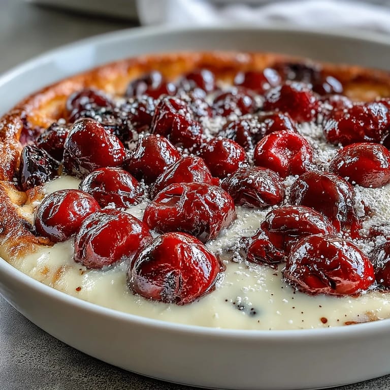 Rustic French cherry clafoutis, a warm, comforting, and elegant summer treat.