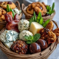 Spring Charcuterie: Mini Easter Basket Treat Board features colorful cheeses, meats, fruits, and sweets arranged in festive mini basket shapes.