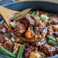 Hearty Kentucky Derby Burgoo Stew, a rich Southern comfort food, garnished with fresh parsley.